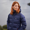 Fjern - Womens Aska Waterproof Down Jacket (Navy/Rust) | Introducing the Women's ASKA Eco Waterproof Down Jacket—the ultimate fusion of warmth and style